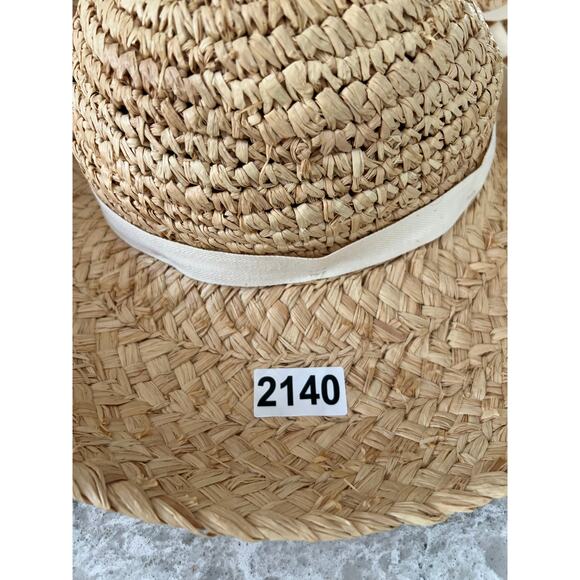 Vintage Straw Summer Sun Hat Tan w Bow Detail JL - Picture 7 of 7